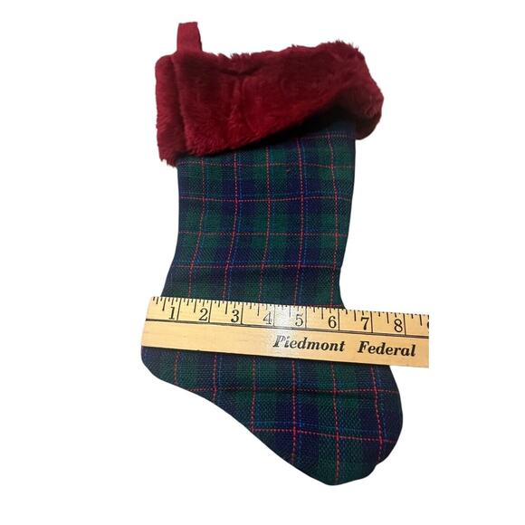 VTG Tartan Plaid Christmas Stocking Fur Top Traditional Dark Colors - Picture 4 of 5